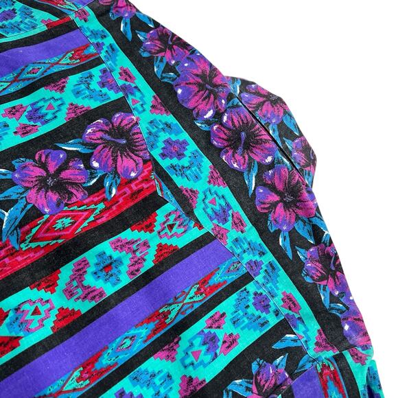 Vintage Wrangler Men Aztec Flower Short Sleeve Shirt Size Large Western Retro - Picture 8 of 10